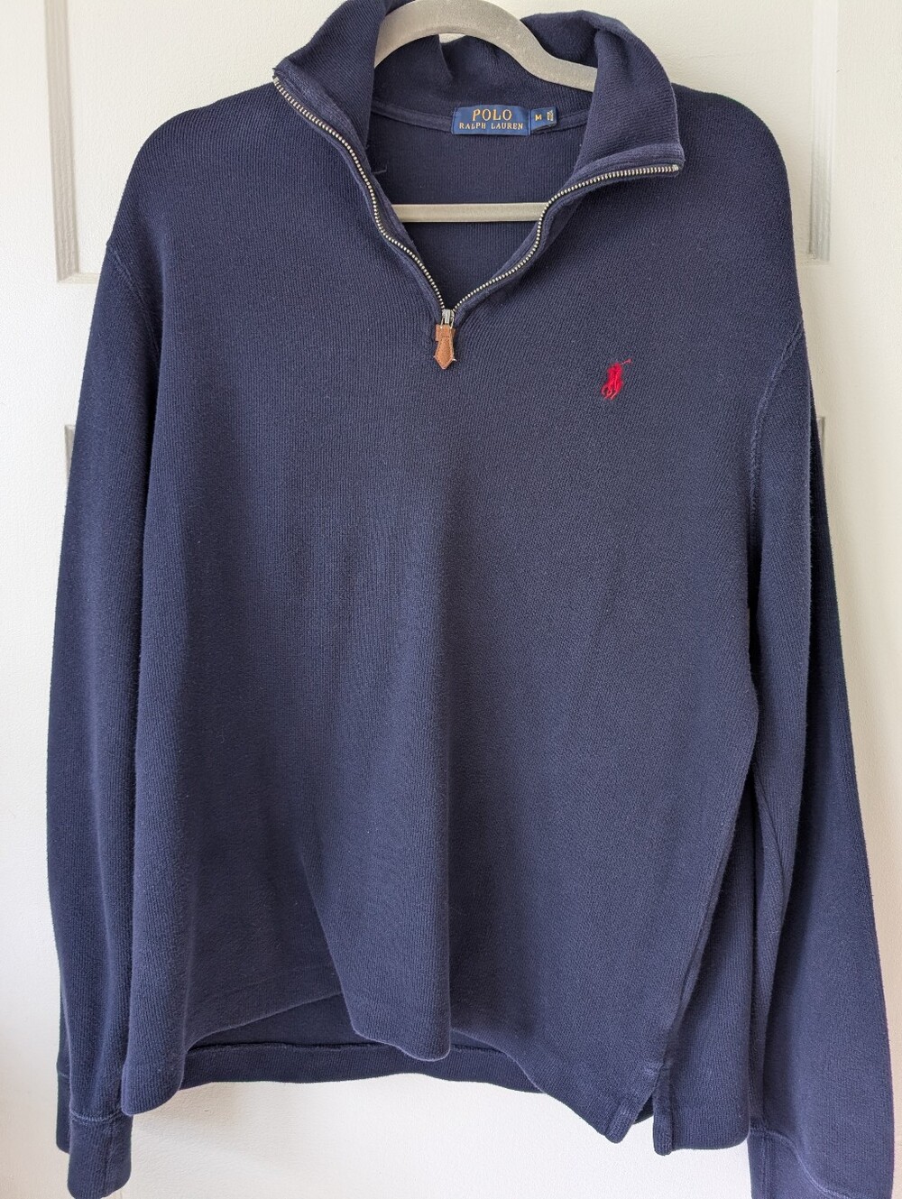 Polo by Ralph Lauren Navy Quarter-Zip Sweater with Red Pony Logo